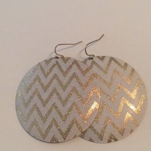 Gold and white chevron earrings